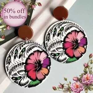Bohemian Style Handmade Acrylic Tropical Flower Round Earrings‎
